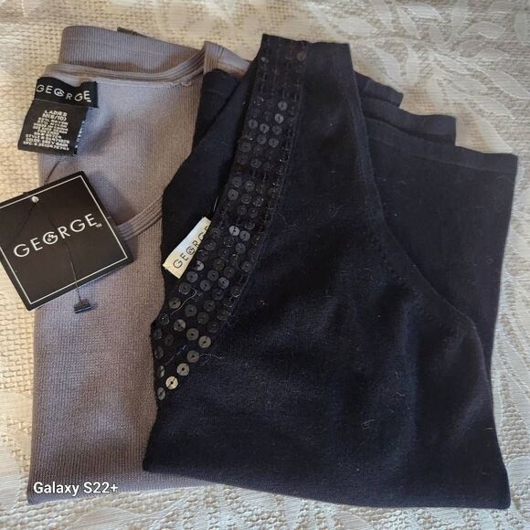 T4 2 George tank tops, one gray and one black with sequins - Picture 1 of 11